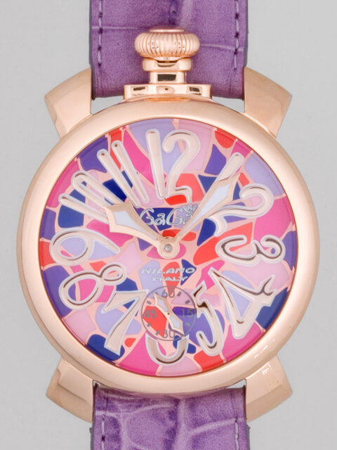 ガガ･ミラノスーパーコピー GAGAMILANO マニュアル　48mm　手巻き z5011 MOSAICO 2 パープル皮 ピンクモザイク/ピンクゴールドアラビア